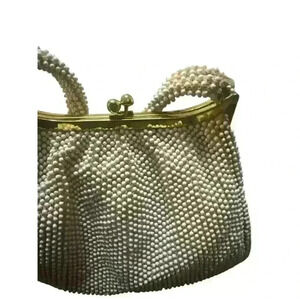 Vintage 1960’s Corde Bead Purse - Fully Beaded Cream Plastic Dot Beads
